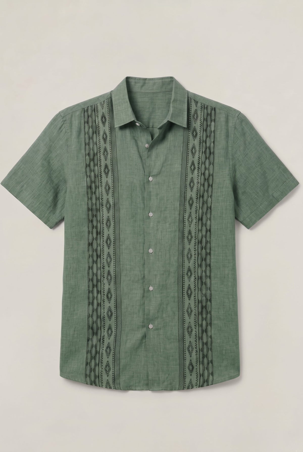 Men's Short Sleeve Shirts, Embroidered Regular Fit Summer Button Up