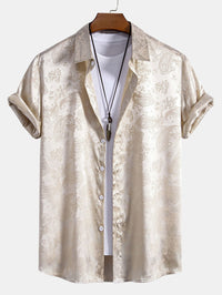 Men's Short Sleeve Shirts in Satin, Relaxed Fit with Paisley Pattern