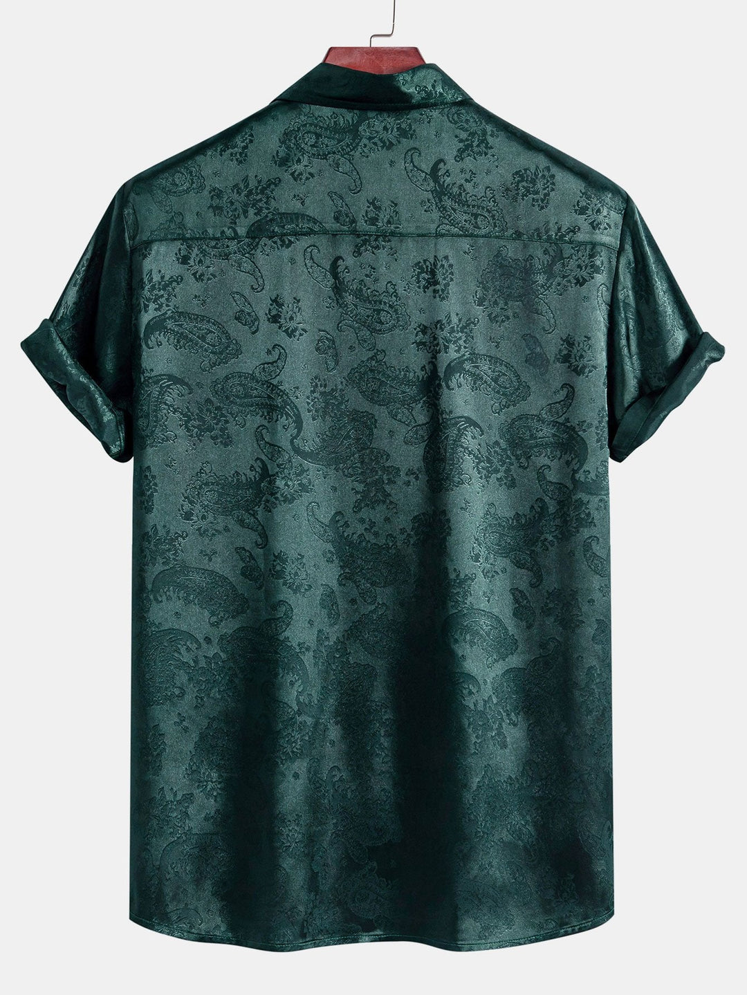 Men's Short Sleeve Shirts in Satin, Relaxed Fit with Paisley Pattern