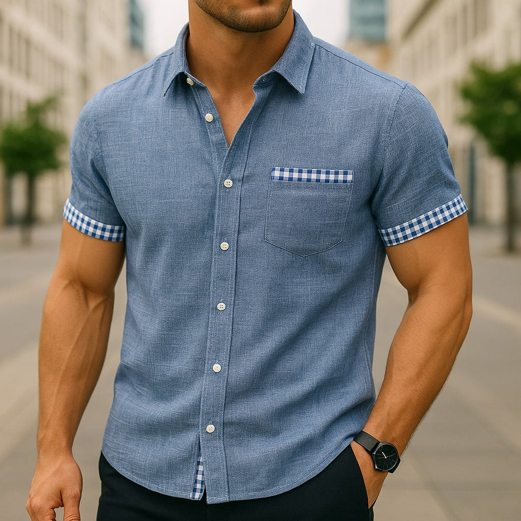Men's Short Sleeve Shirts Lightweight Regular Fit with Contrast Trim