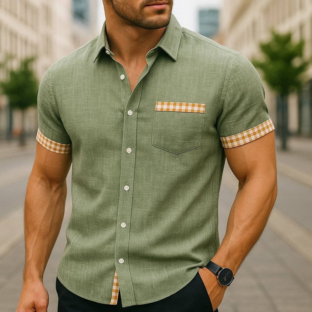 Men's Short Sleeve Shirts Lightweight Regular Fit with Contrast Trim