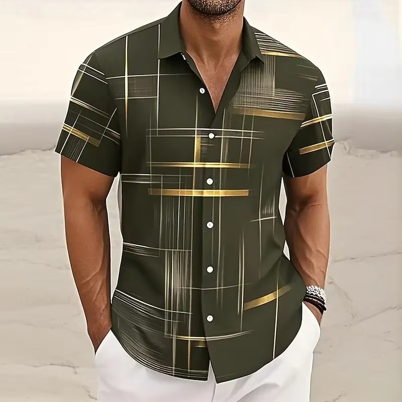 Men's Short Sleeve Shirts Relaxed Fit, Lightweight Geometric Print
