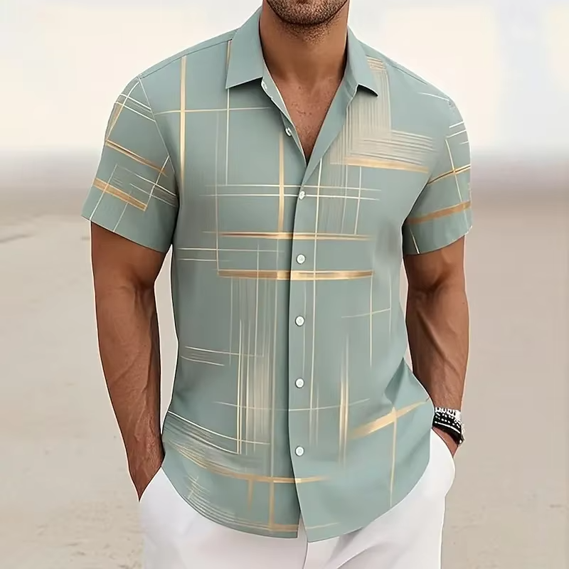 Men's Short Sleeve Shirts Relaxed Fit, Lightweight Geometric Print