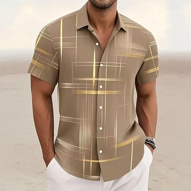 Men's Short Sleeve Shirts Relaxed Fit, Lightweight Geometric Print