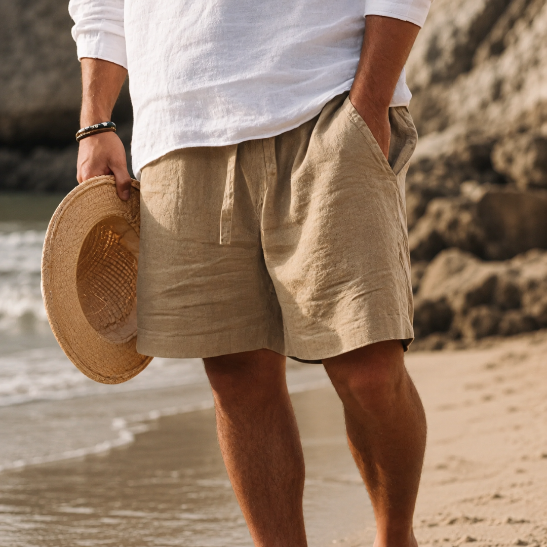 Men's Shorts in Cotton and Linen Blend, Relaxed Summer Fit