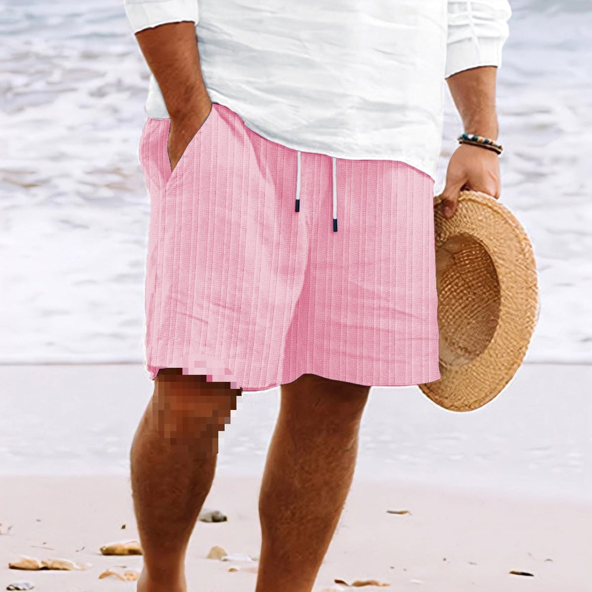 Men's Shorts with Drawstring, Loose Fit Striped Beach Style