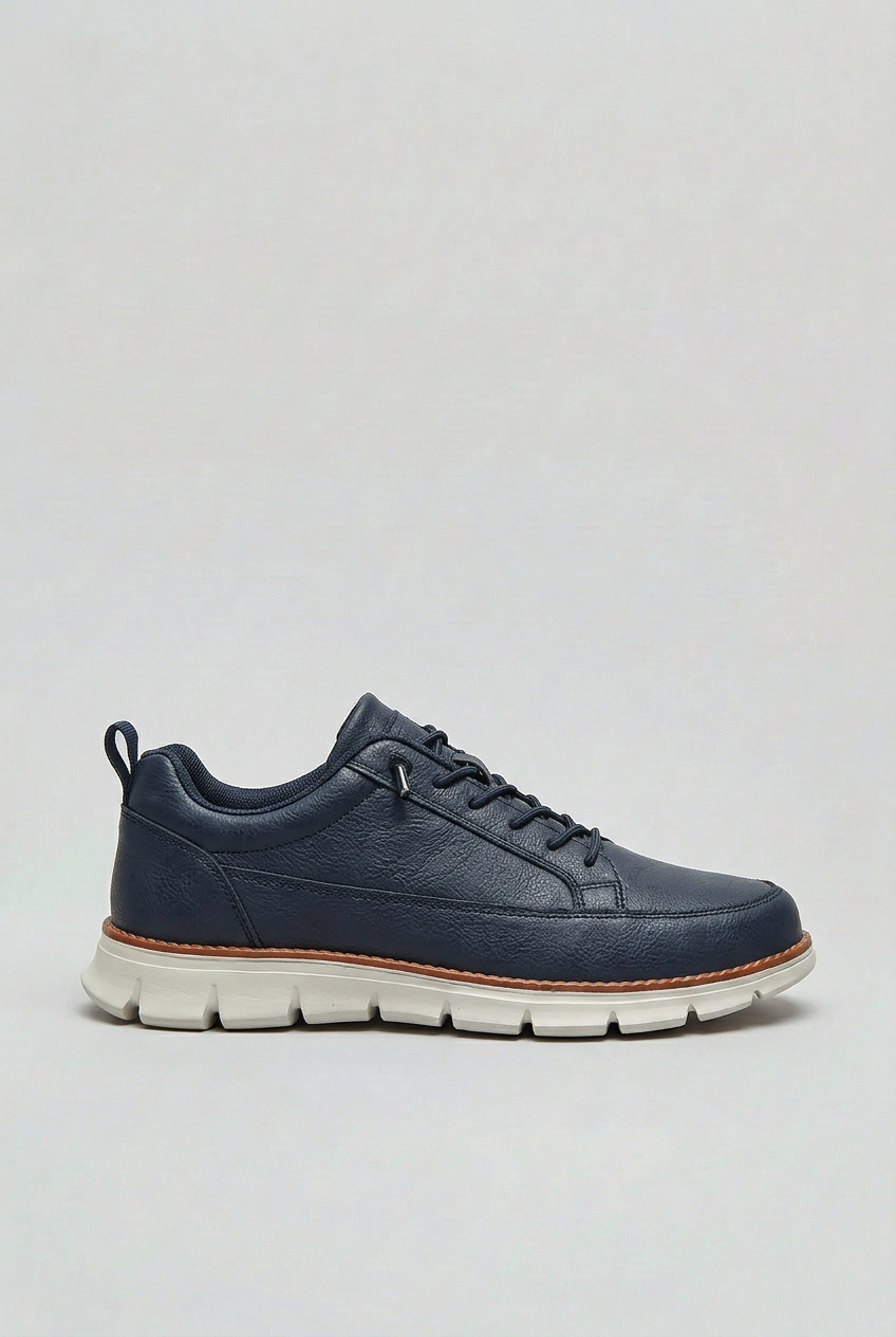 Men's Sneakers Leather-Look, Cushioned Shock-Absorbing Sole