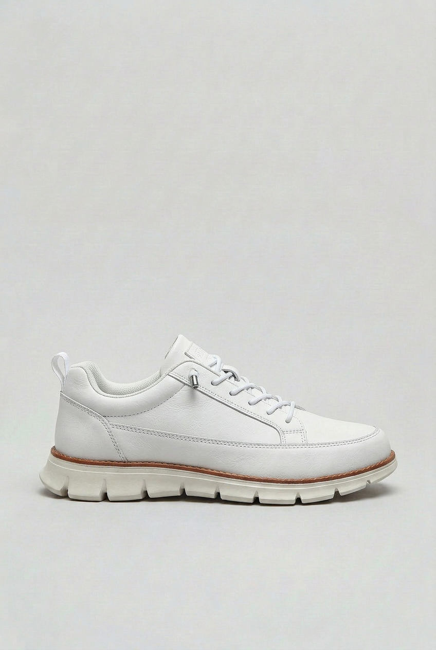 Men's Sneakers Leather-Look, Cushioned Shock-Absorbing Sole