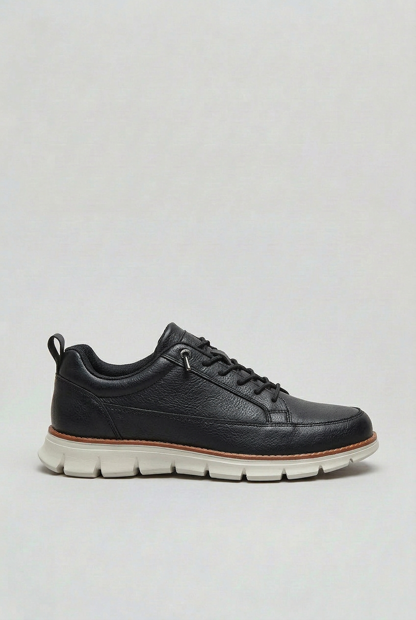 Men's Sneakers Leather-Look, Cushioned Shock-Absorbing Sole