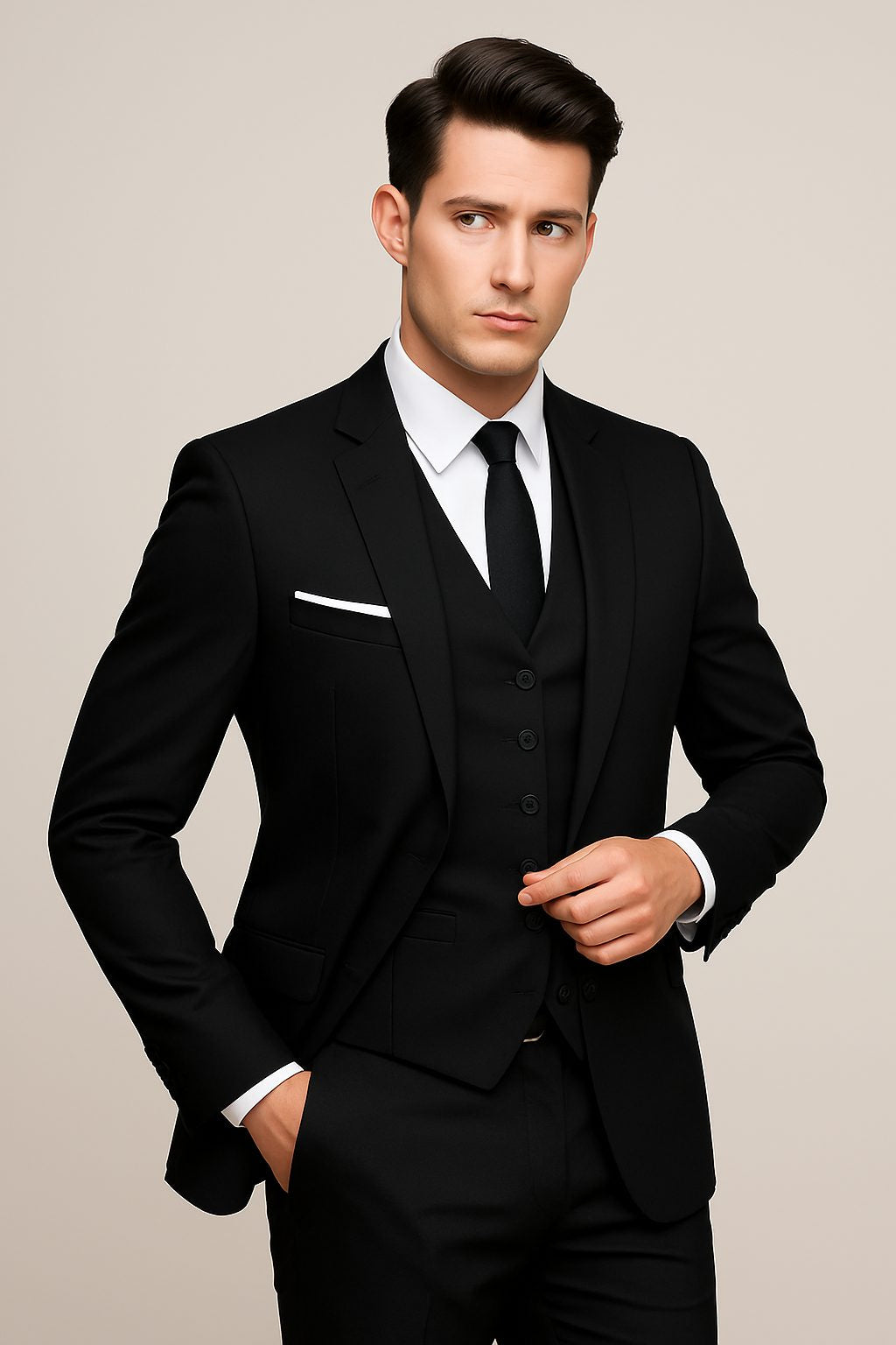 Men's Three-Piece Formal Suit, Single-Breasted Tailored Fit