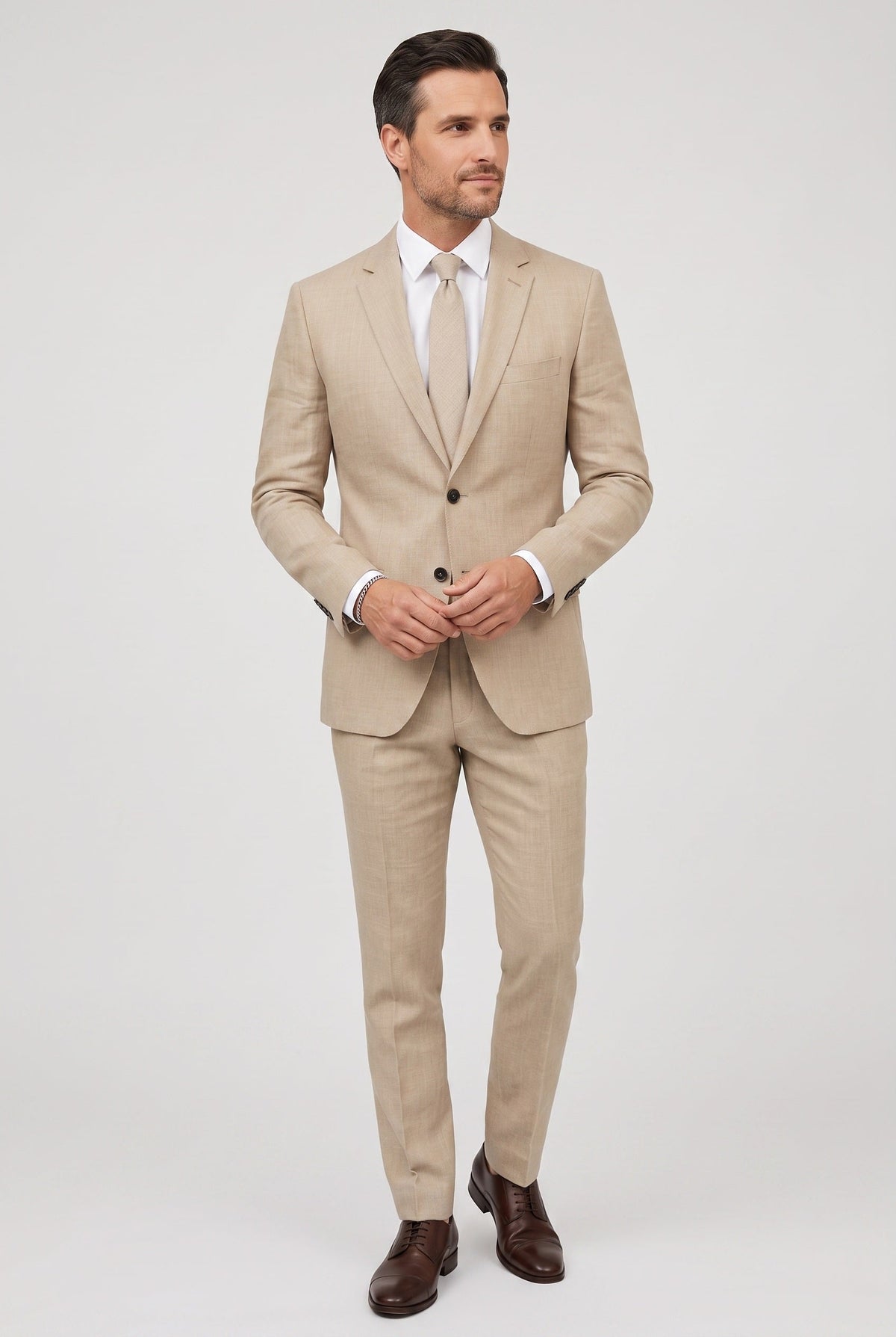 Men's Linen-Look Slim Fit Two-Piece Suit for Summer Weddings