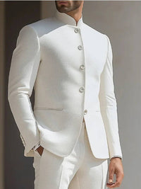 Men's Nehru Collar Two-Piece Suit, Textured Tailored Fit