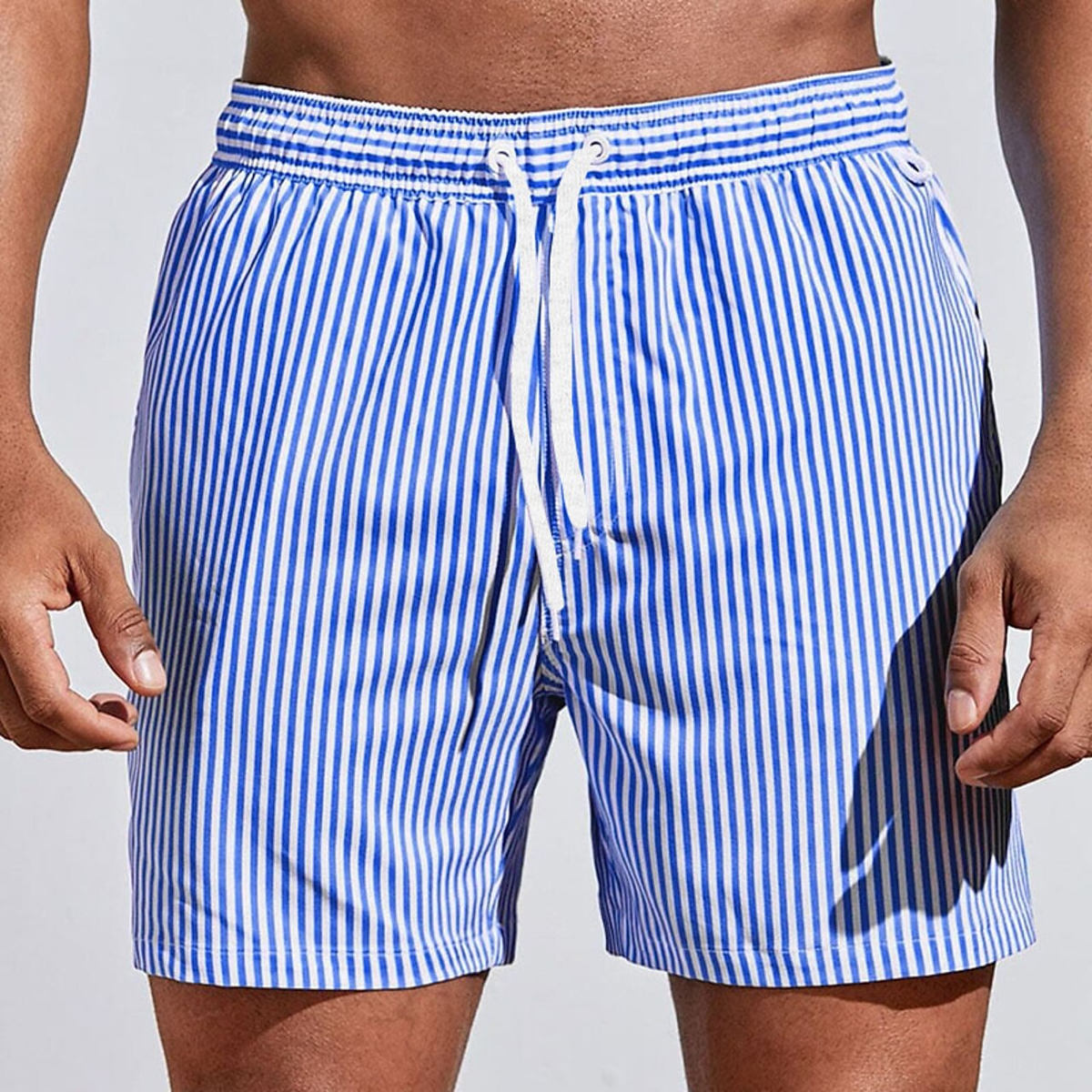 Men's Striped Swim Shorts, Quick-Drying with Adjustable Waist