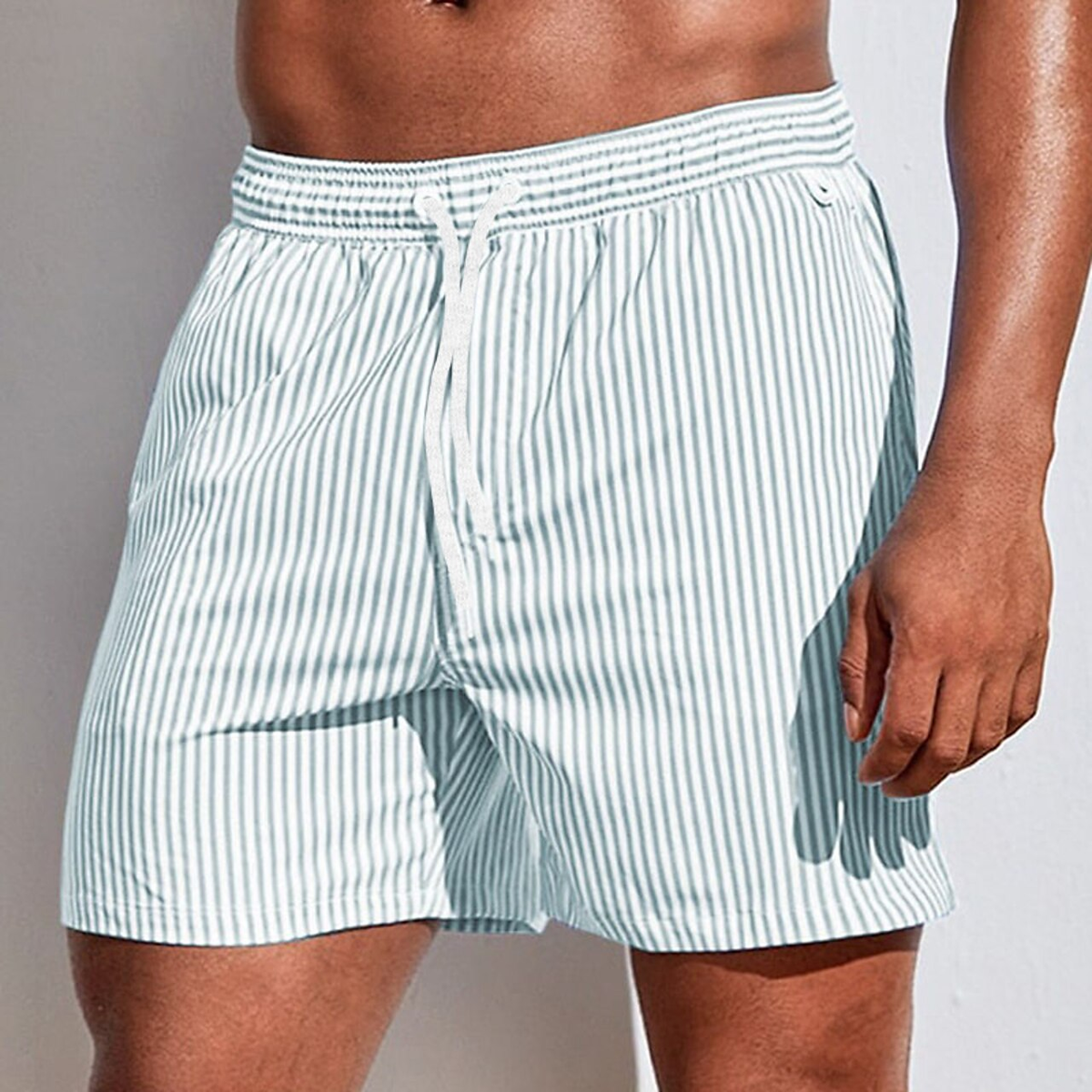 Men's Striped Swim Shorts, Quick-Drying with Adjustable Waist