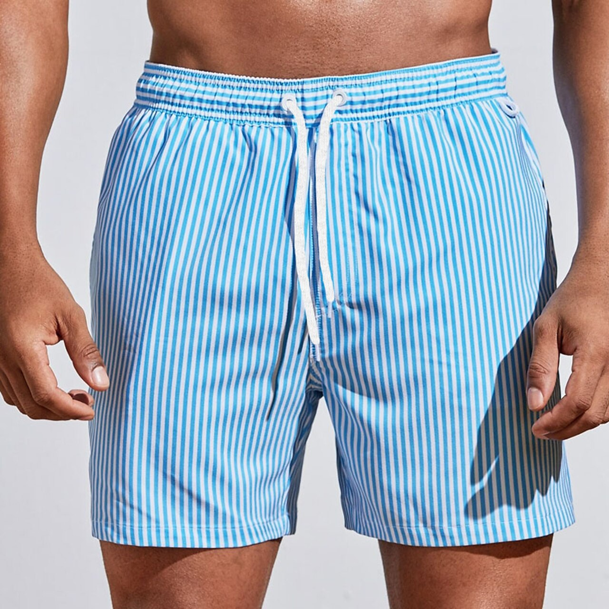 Men's Striped Swim Shorts, Quick-Drying with Adjustable Waist