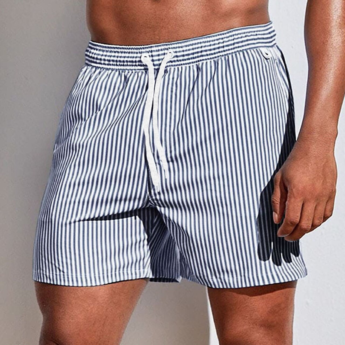 Men's Striped Swim Shorts, Quick-Drying with Adjustable Waist