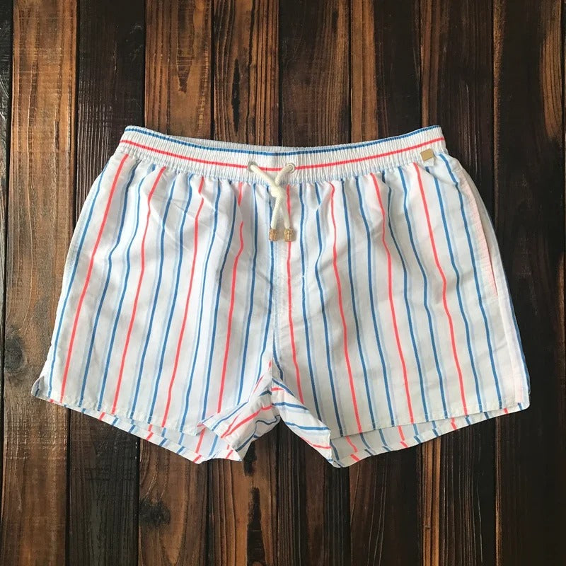 Men's Striped Swim Shorts, Relaxed Fit with Adjustable Drawstring