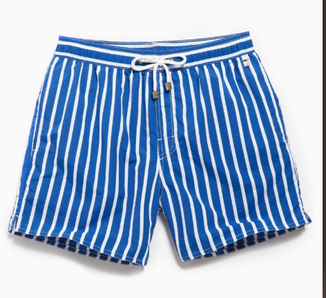 Men's Striped Swim Shorts, Relaxed Fit with Adjustable Drawstring