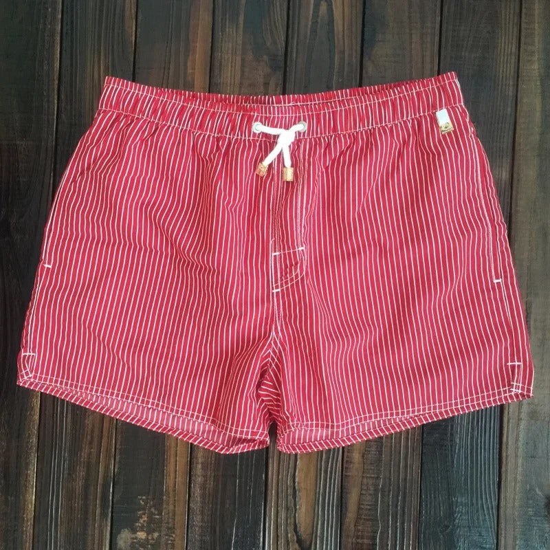 Men's Striped Swim Shorts, Relaxed Fit with Adjustable Drawstring