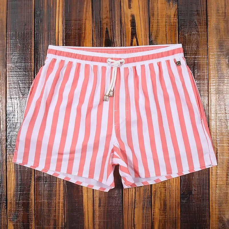 Men's Striped Swim Shorts, Relaxed Fit with Adjustable Drawstring