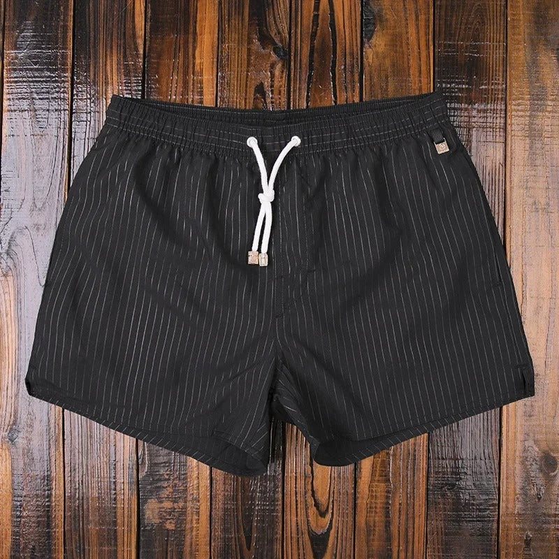Men's Striped Swim Shorts, Relaxed Fit with Adjustable Drawstring
