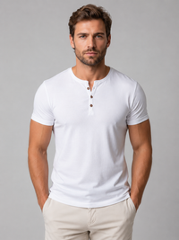 Men's T Shirts Lightweight Slim Fit Henley with Short Sleeves