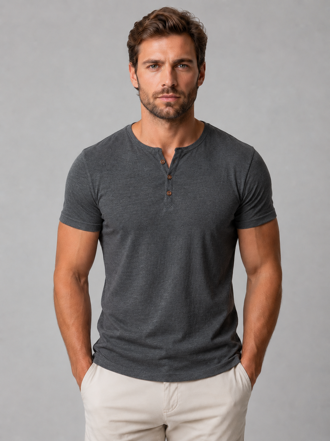 Men's T Shirts Lightweight Slim Fit Henley with Short Sleeves