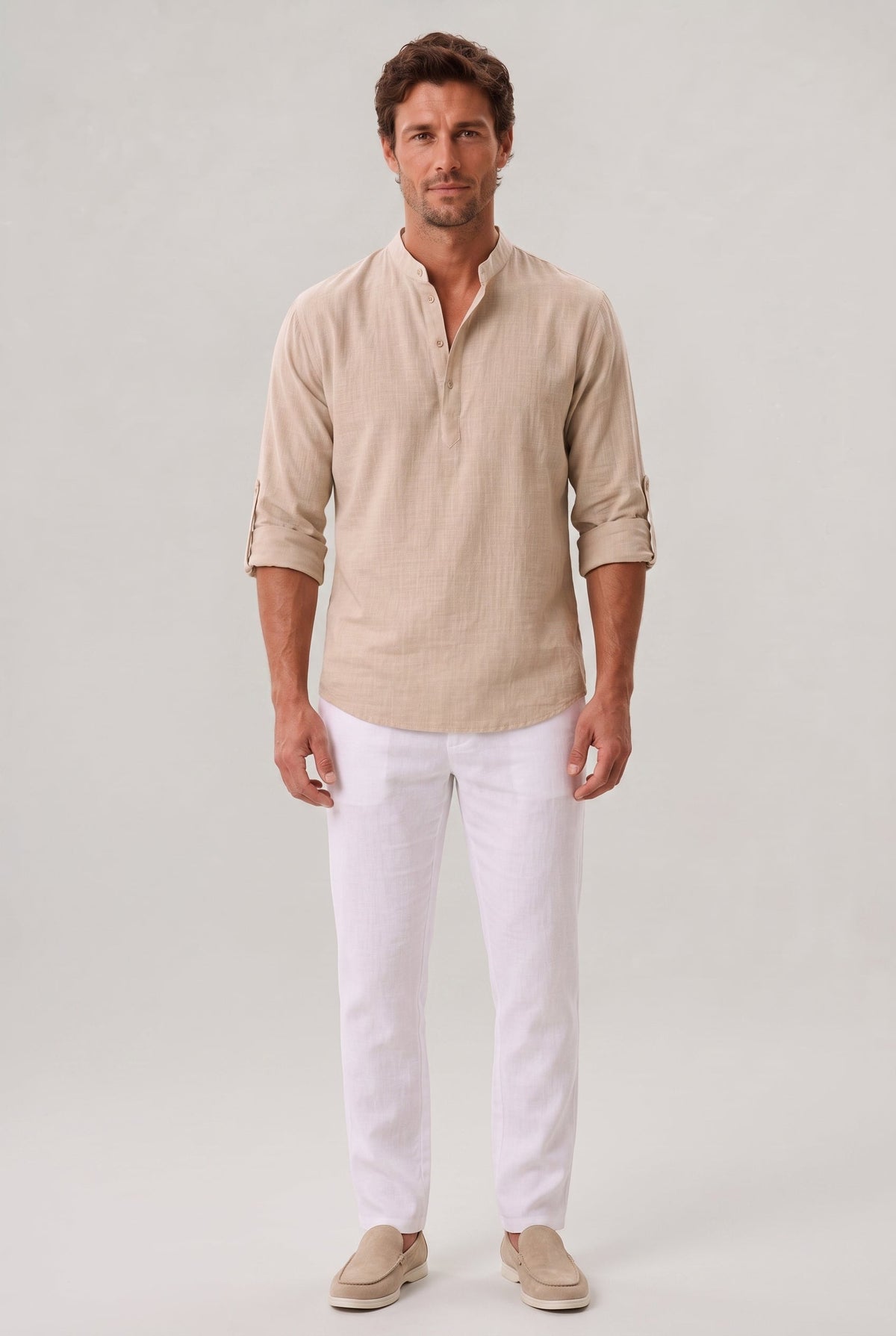 Men's T Shirts Linen Relaxed Fit, Henley Shirt with Grandad Collar