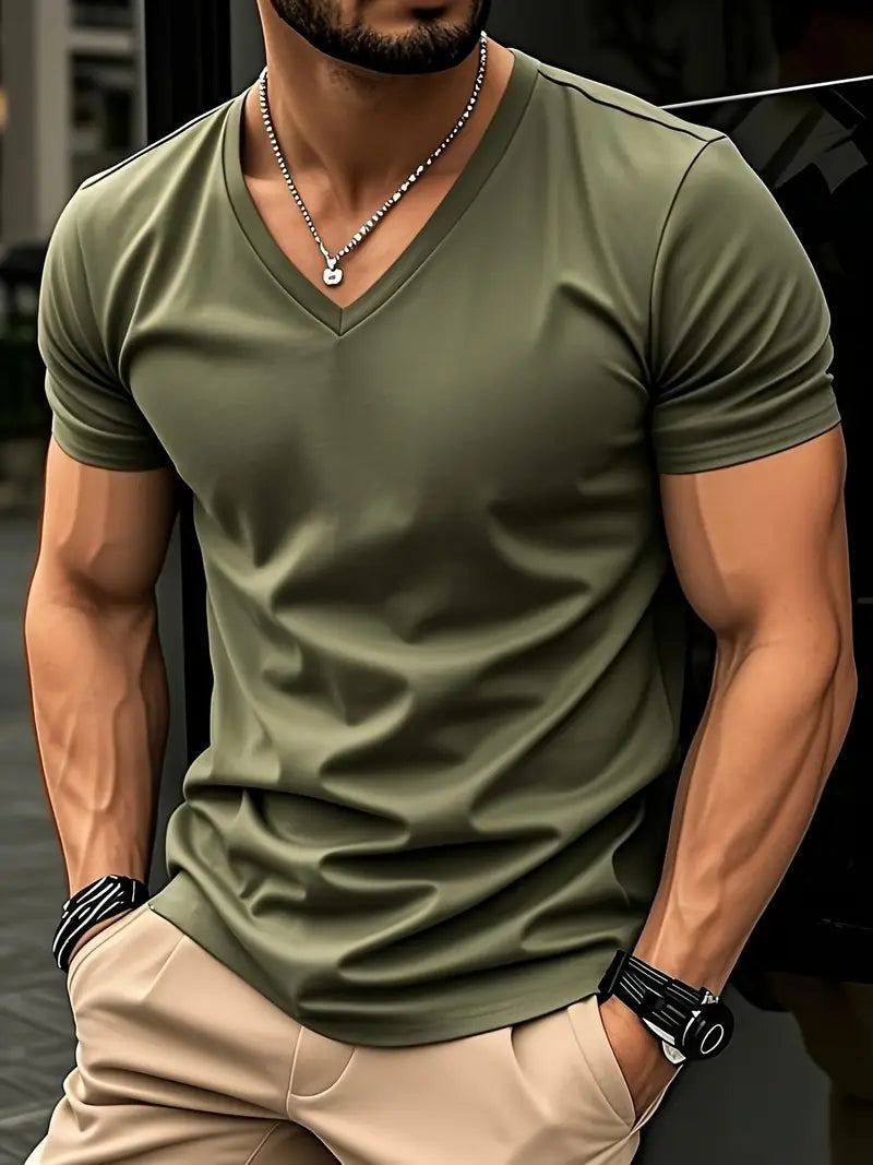 Men's T Shirts Quick-Drying, Fitted V-Neck with Short Sleeves