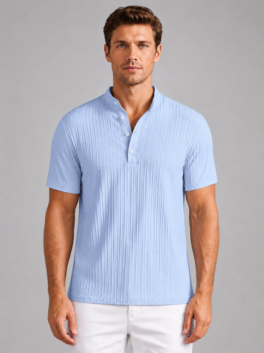 Men's T Shirts, Ribbed Lightweight Henley with Short Sleeves