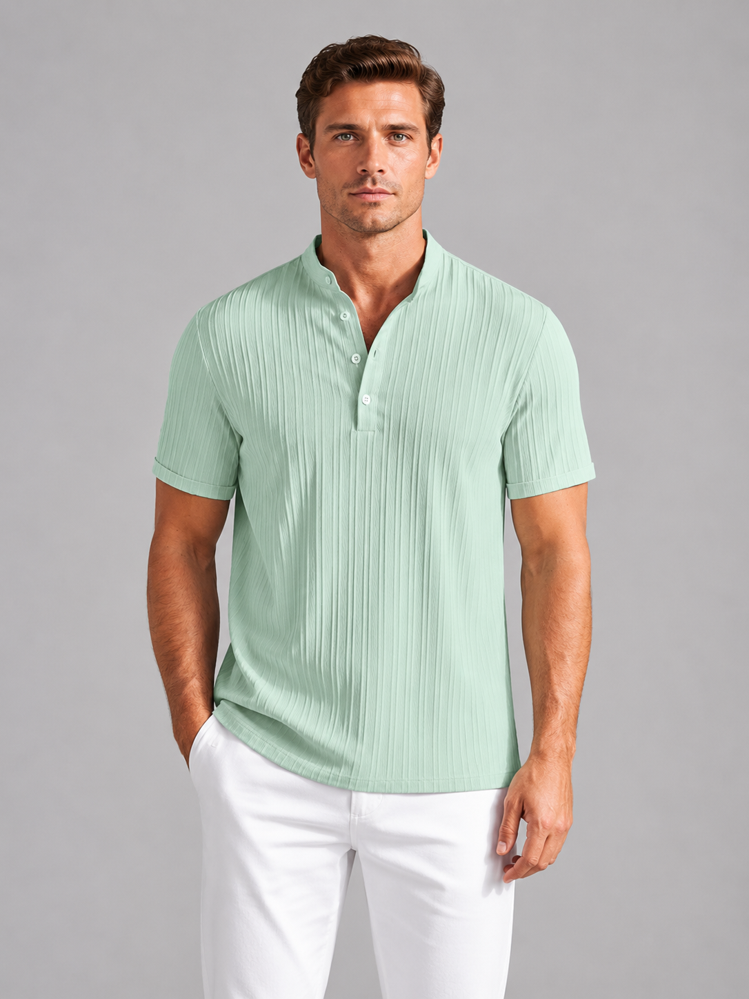 Men's T Shirts, Ribbed Lightweight Henley with Short Sleeves