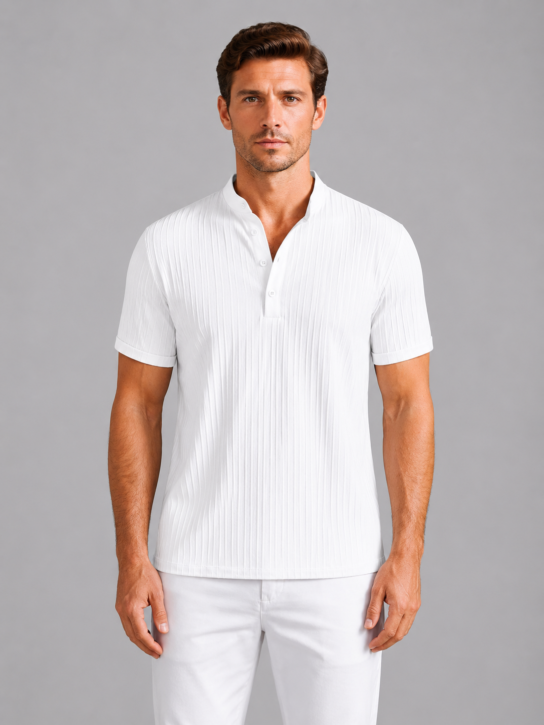 Men's T Shirts, Ribbed Lightweight Henley with Short Sleeves