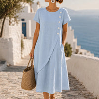 Midi Dress with Asymmetric Buttons and Pockets