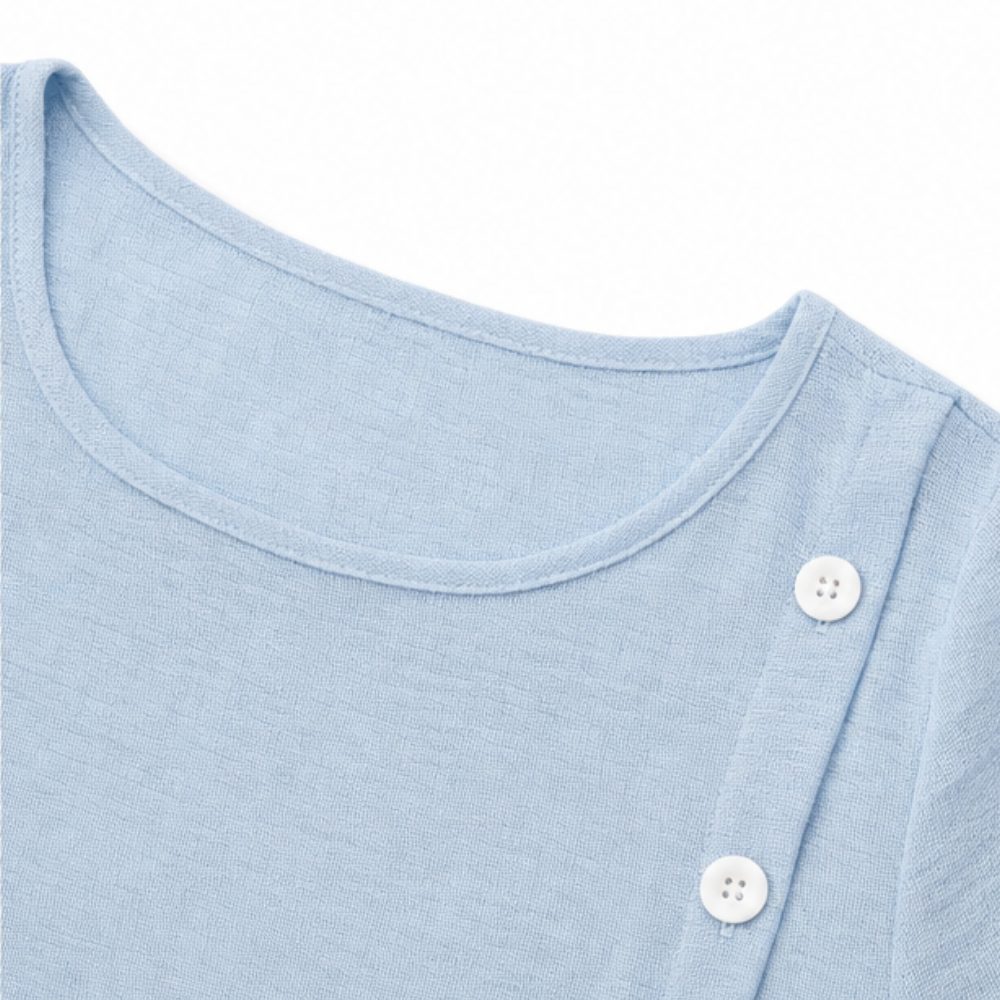 Midi Dress with Asymmetric Buttons and Pockets