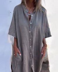 Midi Dress with Button Front and Loose Fit for Women