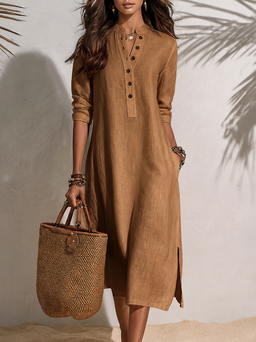 Midi Dress with Button Front and Regular Fit