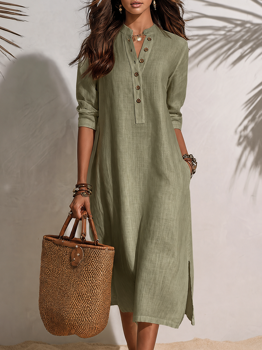 Midi Dress with Button Front and Regular Fit