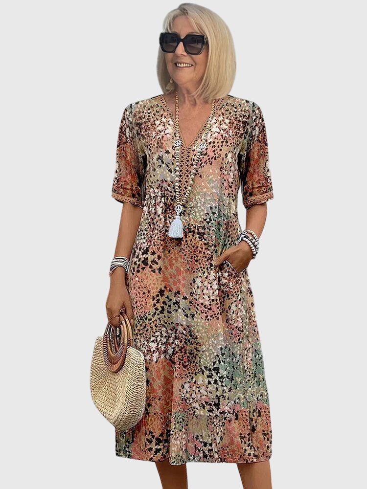 Midi Dress with Floral Pattern and Flowing Fit