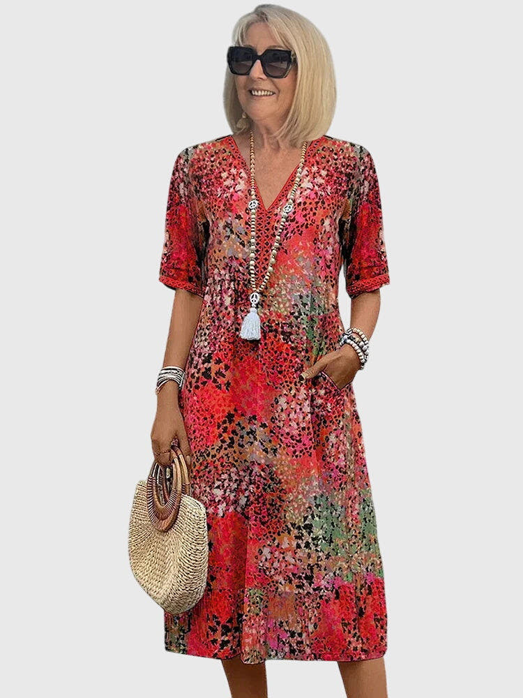 Midi Dress with Floral Pattern and Flowing Fit