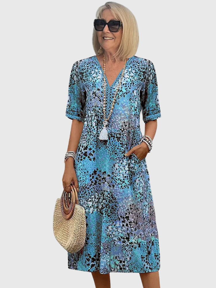 Midi Dress with Floral Pattern and Flowing Fit