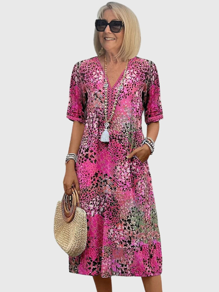 Midi Dress with Floral Pattern and Flowing Fit