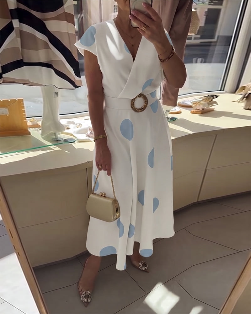 Midi Dress with Polka Dots and V-Neck for Women