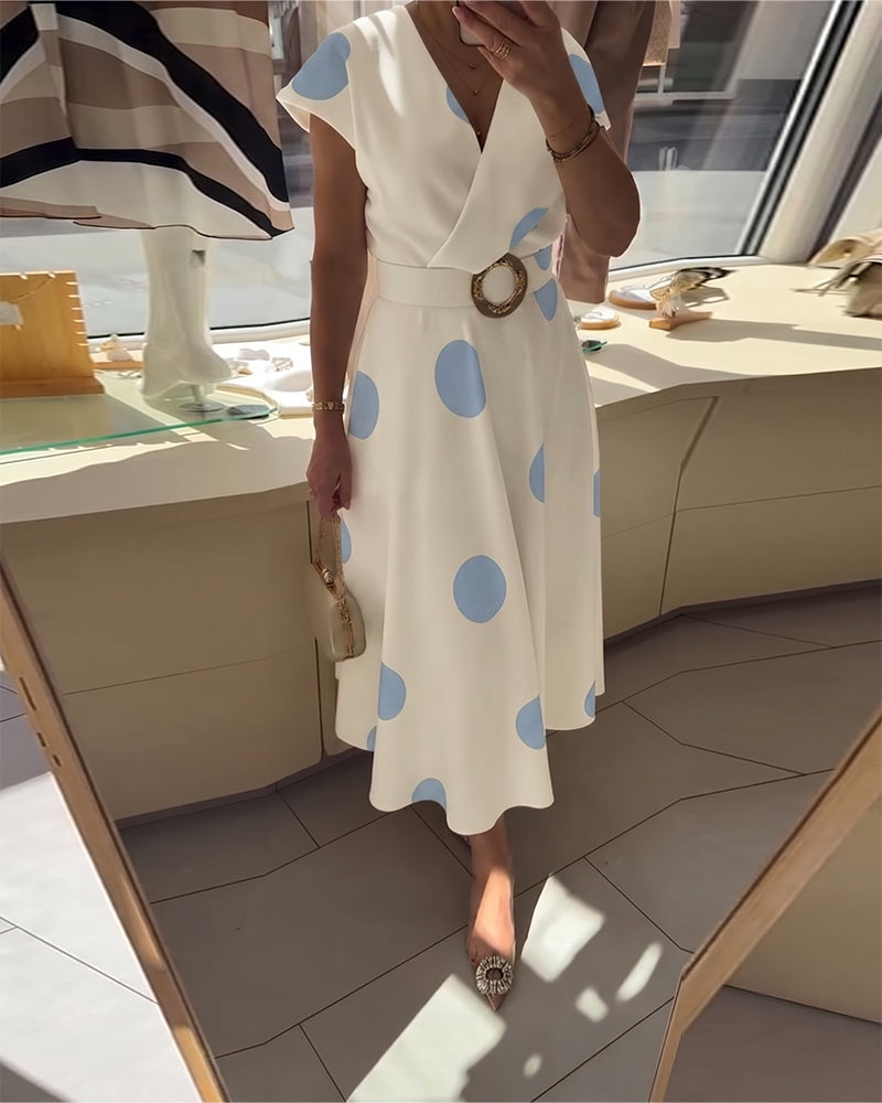 Midi Dress with Polka Dots and V-Neck for Women