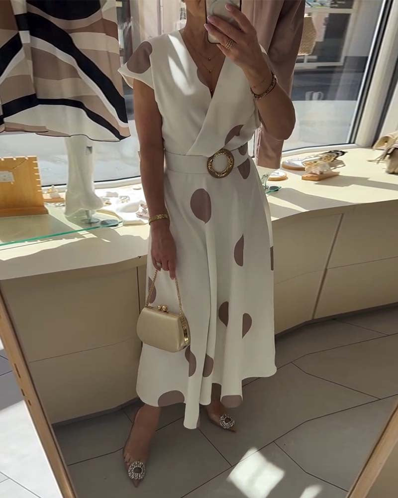 Midi Dress with Polka Dots and V-Neck for Women