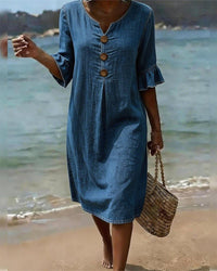 Midi Dress with Ruffle Sleeves and Button Front for Women