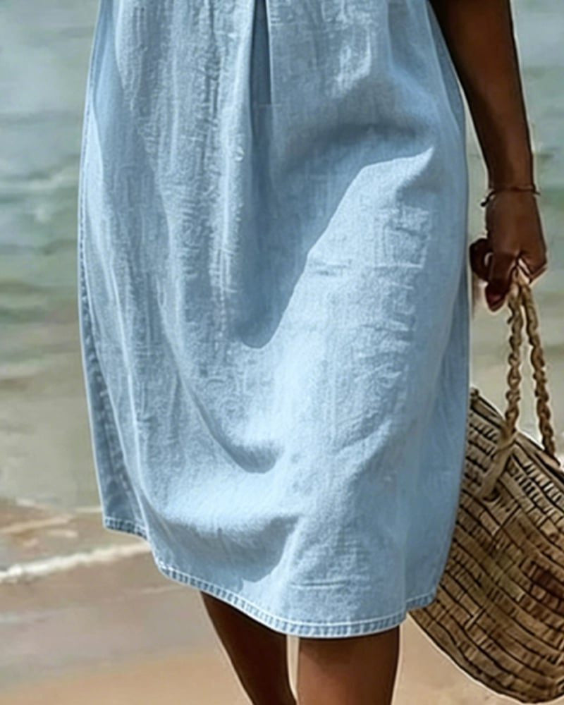 Midi Dress with Ruffle Sleeves and Button Front for Women