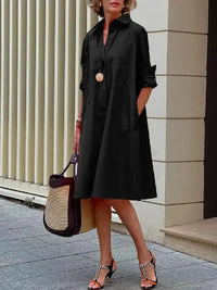 Midi Dress with Shirt Collar and Loose Fit for Women