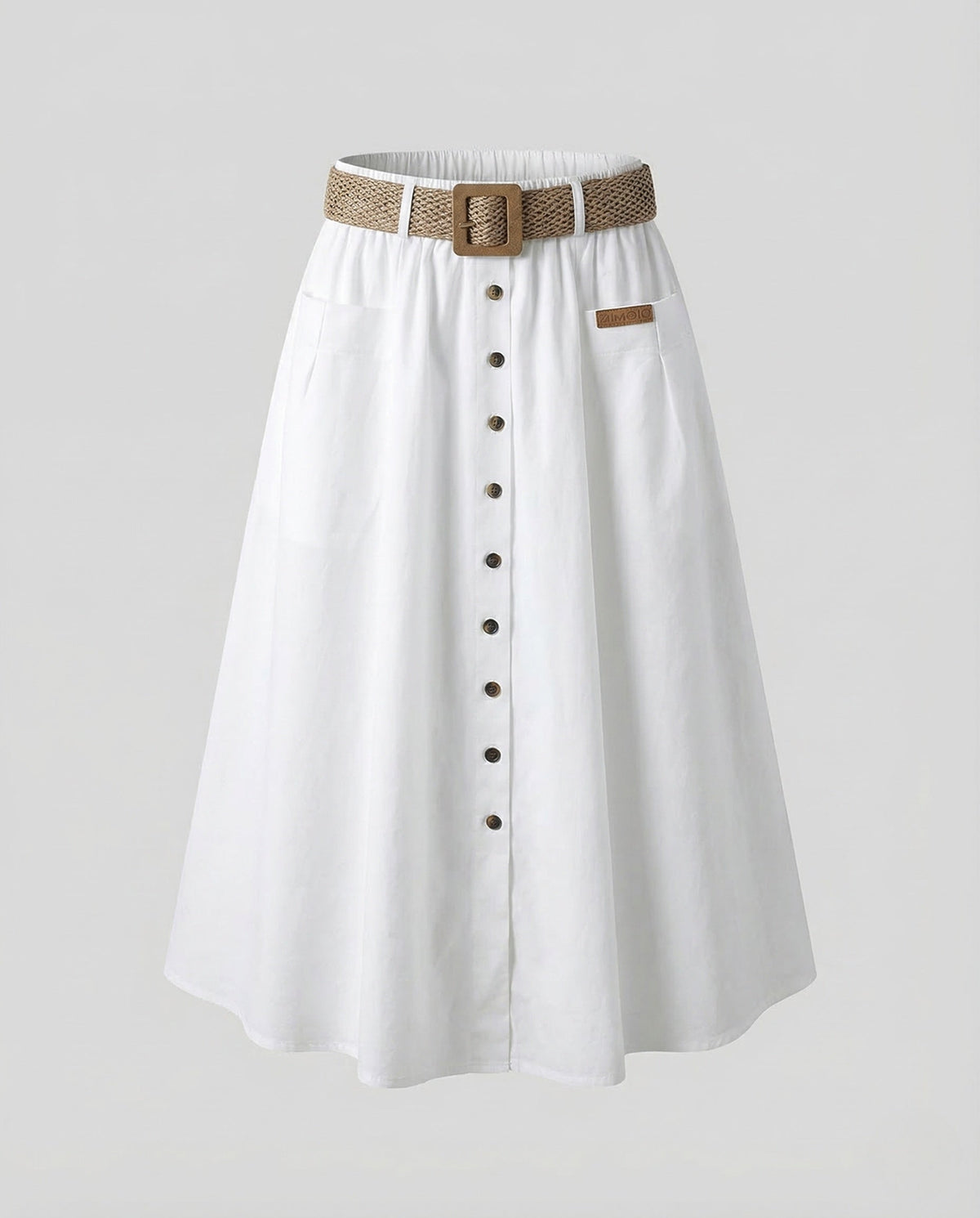Midi Skirt with A-Line Cut and Button Front for Women