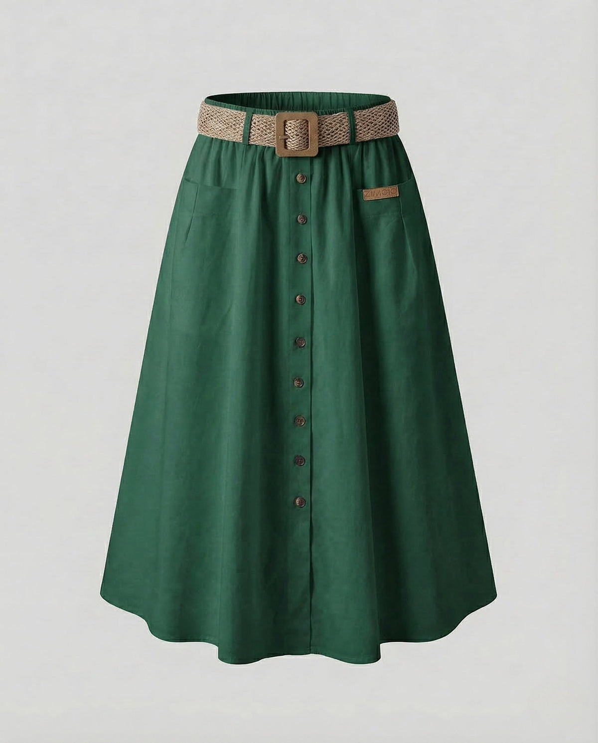 Midi Skirt with A-Line Cut and Button Front for Women