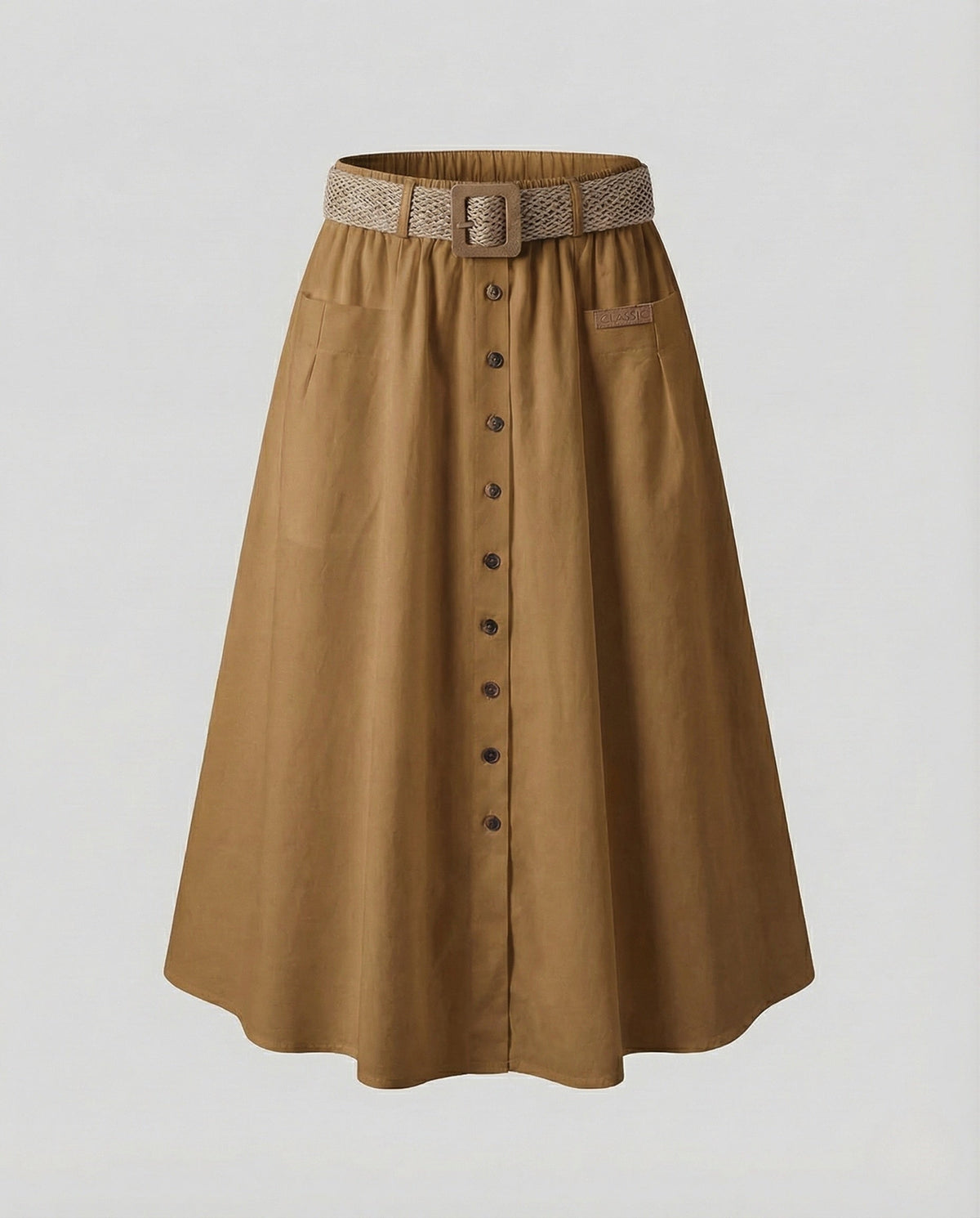 Midi Skirt with A-Line Cut and Button Front for Women